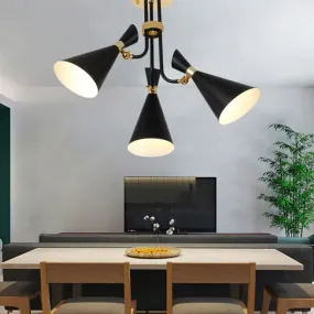 Modern Iron Flared Drop Pendant Chandelier - 3/5-Light Black Fixture, Ideal for Dining Room