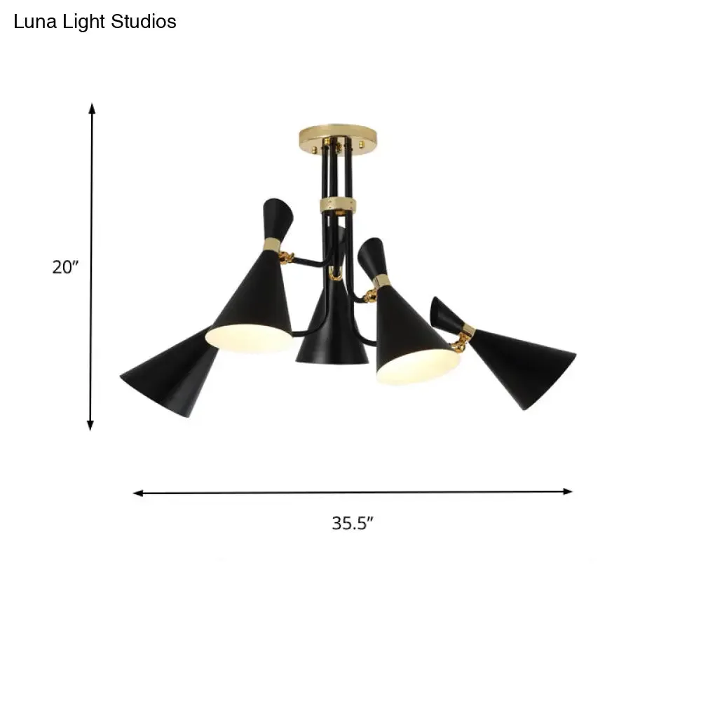 Modern Iron Flared Drop Pendant Chandelier - 3/5-Light Black Fixture, Ideal for Dining Room