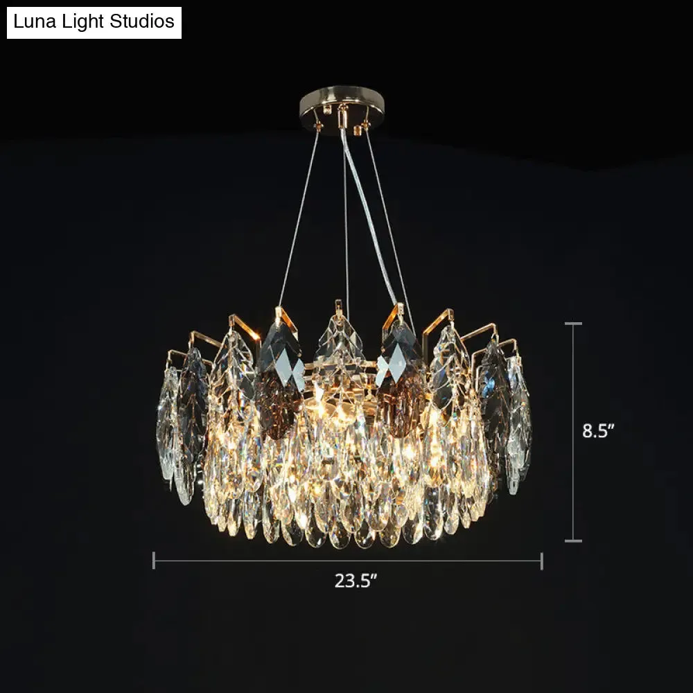 Modern Leaf-Shaped Pendant Chandelier with Clear Crystal Shade - 8-Head Hanging Lamp for Restaurants