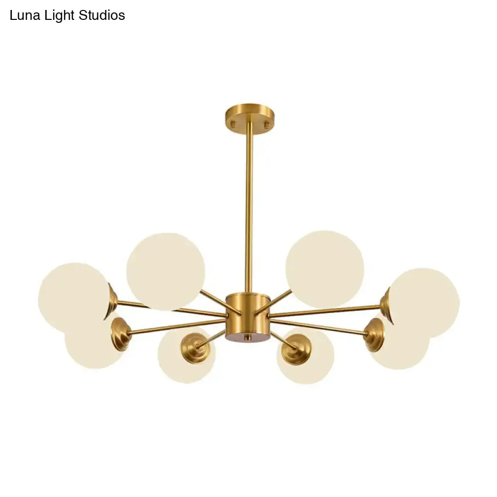 Modern LED Chandelier with Ivory Glass and Gold Finish – Perfect for Living Room Lighting