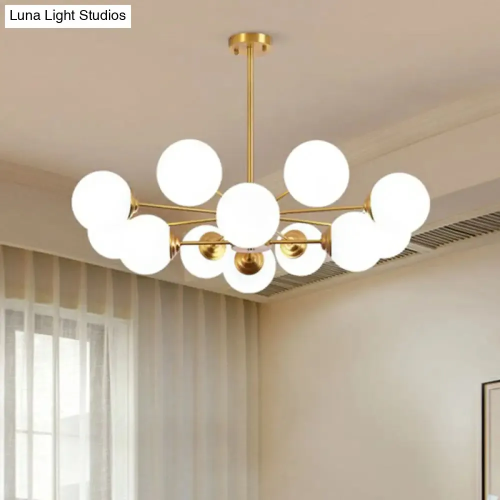 Modern LED Chandelier with Ivory Glass and Gold Finish – Perfect for Living Room Lighting