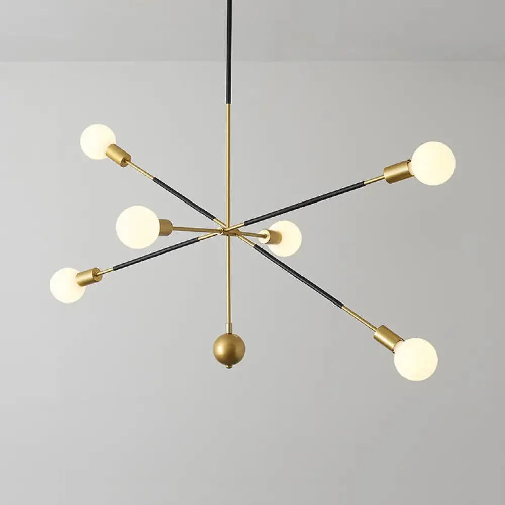 Modern Linear Arm Chandelier Light - Adjustable 6-Light Metallic Suspension Lamp for Restaurants