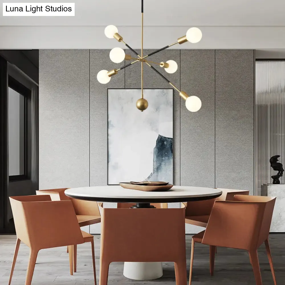 Modern Linear Arm Chandelier Light - Adjustable 6-Light Metallic Suspension Lamp for Restaurants