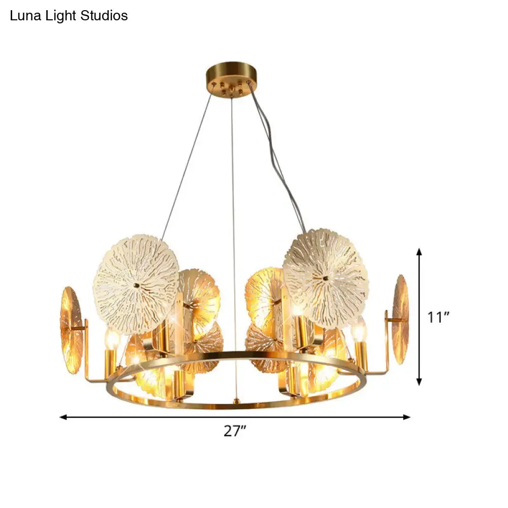 Modern Lotus Leaf Chandelier - Metal 6-Light Brass Hanging Light with Ring Design for Living Room