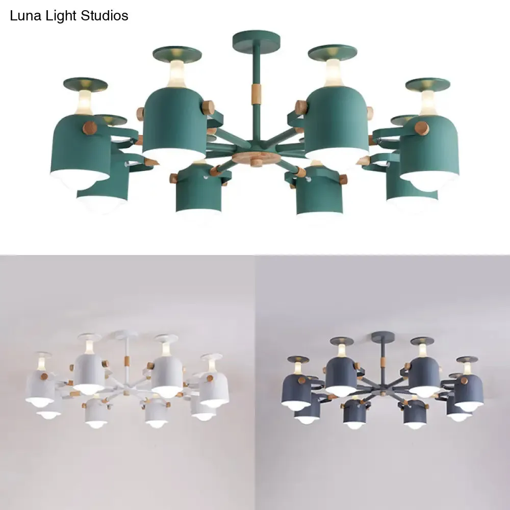 Modern Macaron Chandelier: Bedroom Hanging Lamp with Cup-Shaped Metal Design & 8 Lights