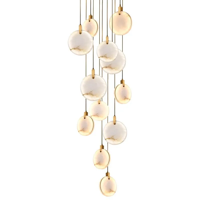 Modern Marble LED Chandelier Lamp Long Staircase Chandeliers Pendant Light