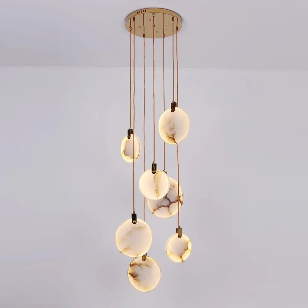 Modern Marble LED Chandelier Lamp Long Staircase Chandeliers Pendant Light