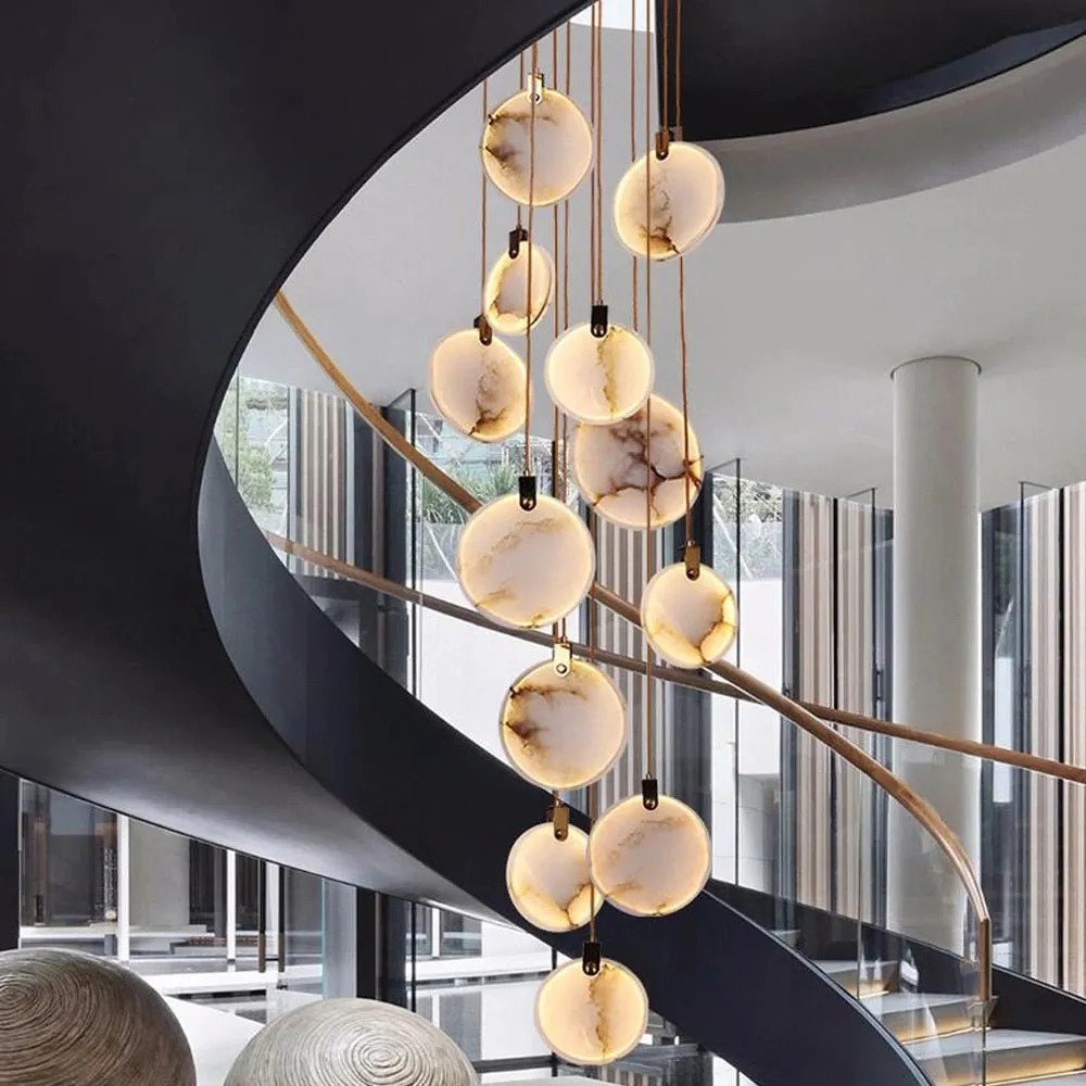 Modern Marble LED Chandelier Lamp Long Staircase Chandeliers Pendant Light