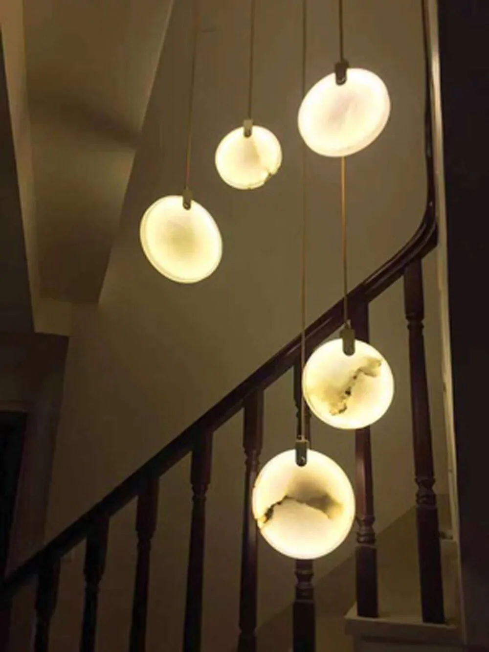 Modern Marble LED Chandelier Lamp Long Staircase Chandeliers Pendant Light