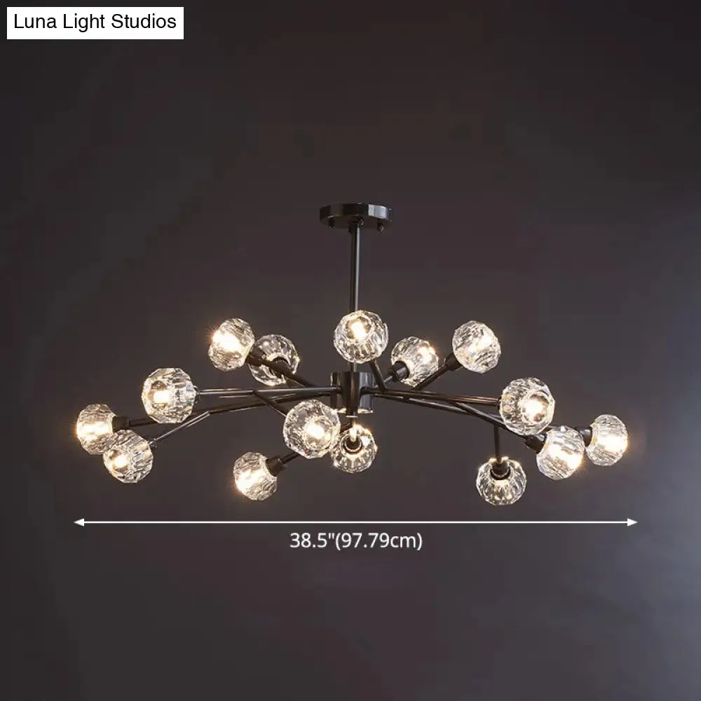 Modern Mini Globe Crystal Chandelier - Black Finish Pendant Light for Living Room