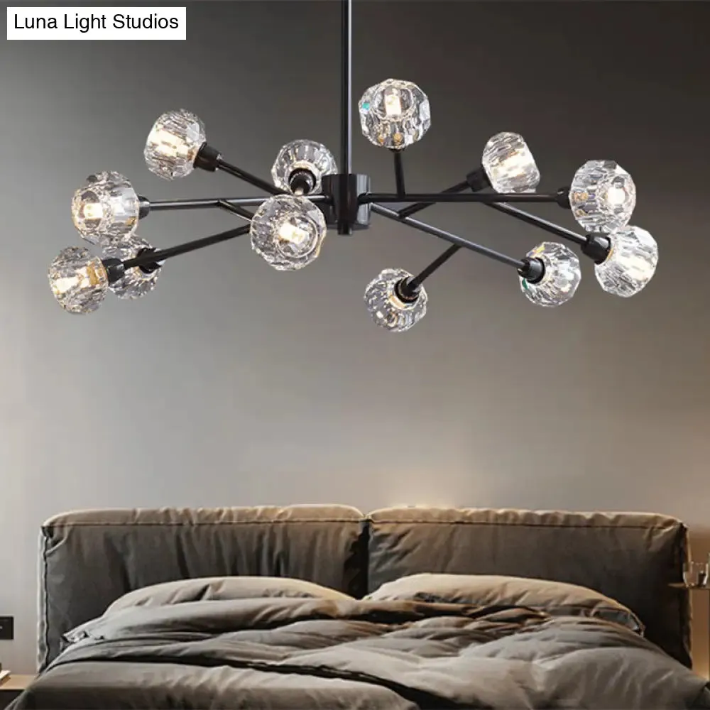 Modern Mini Globe Crystal Chandelier - Black Finish Pendant Light for Living Room