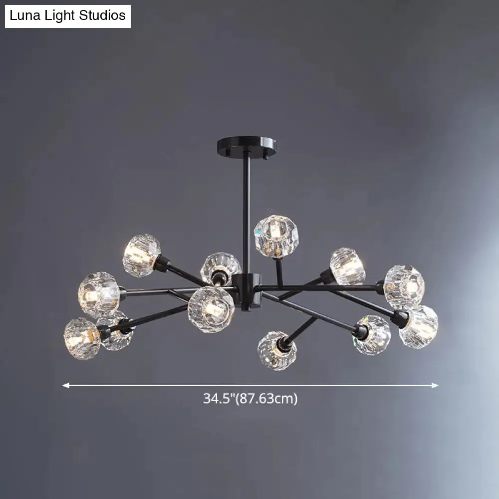 Modern Mini Globe Crystal Chandelier - Black Finish Pendant Light for Living Room