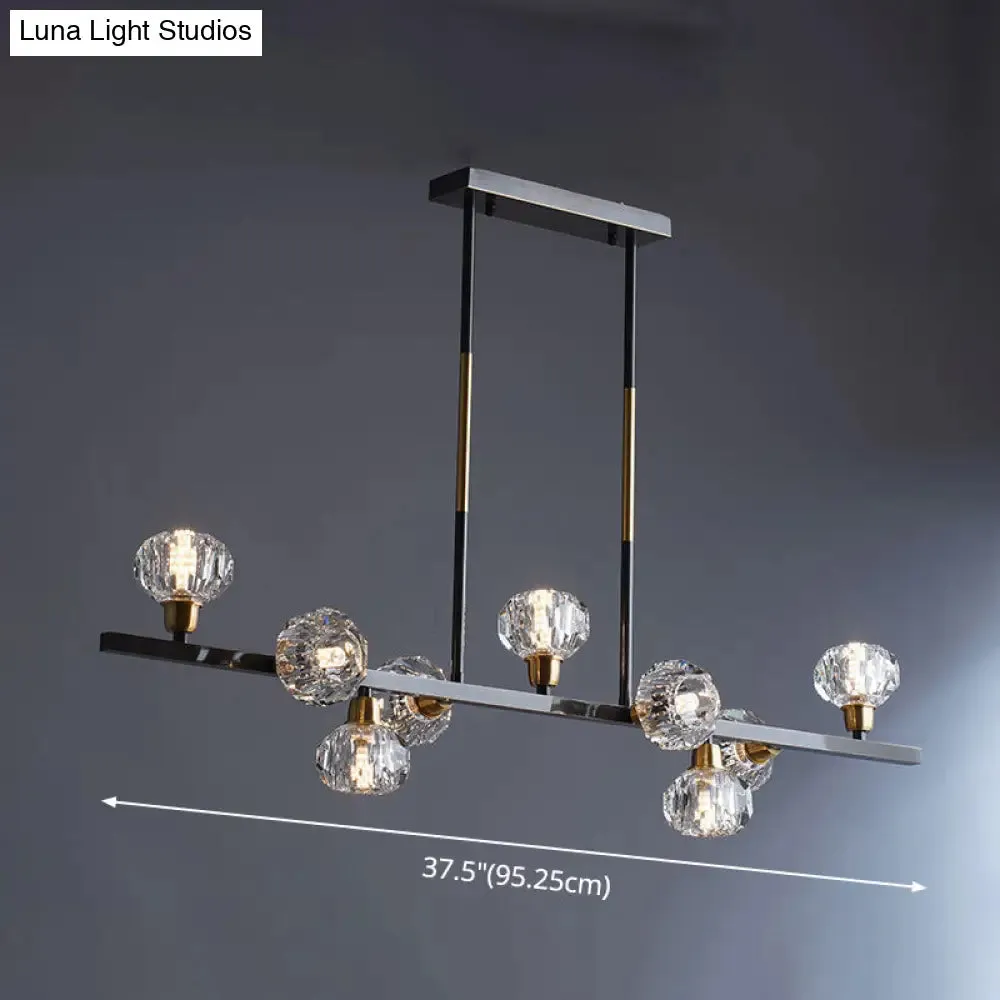 Modern Mini Globe Crystal Chandelier - Black Finish Pendant Light for Living Room