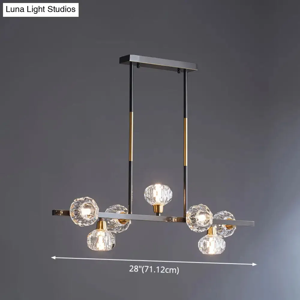 Modern Mini Globe Crystal Chandelier - Black Finish Pendant Light for Living Room