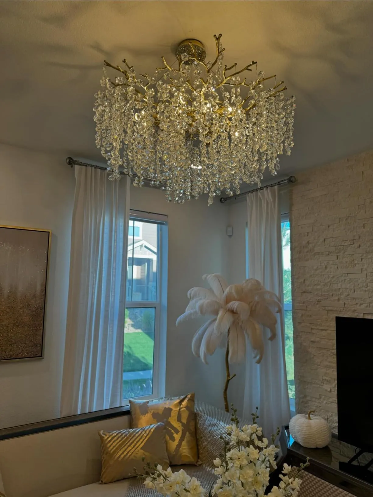 Modern Round/Rectangular Floral Crystal Chandelier for Low-ceiling