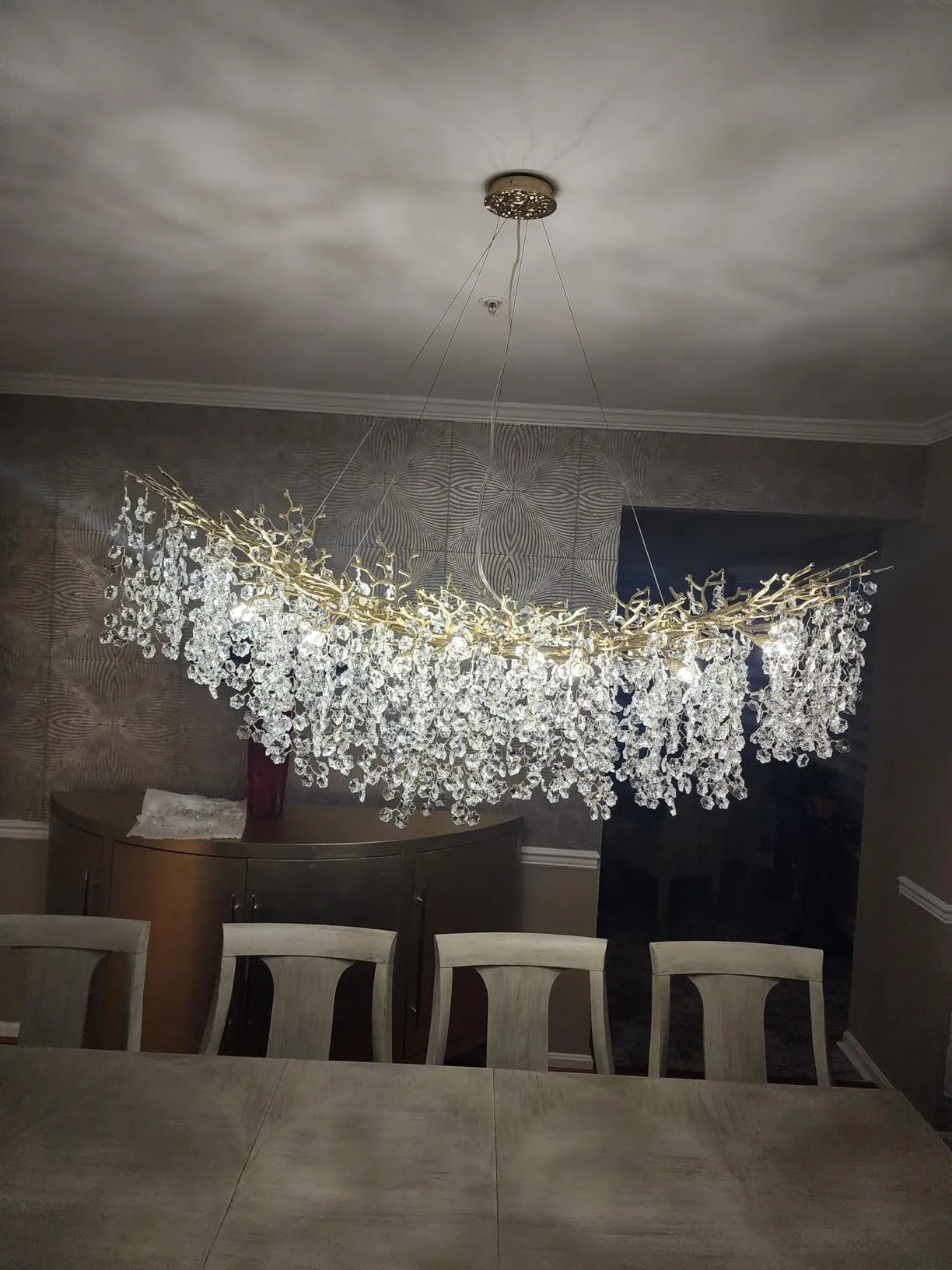 Modern Round/Rectangular Floral Crystal Chandelier for Low-ceiling