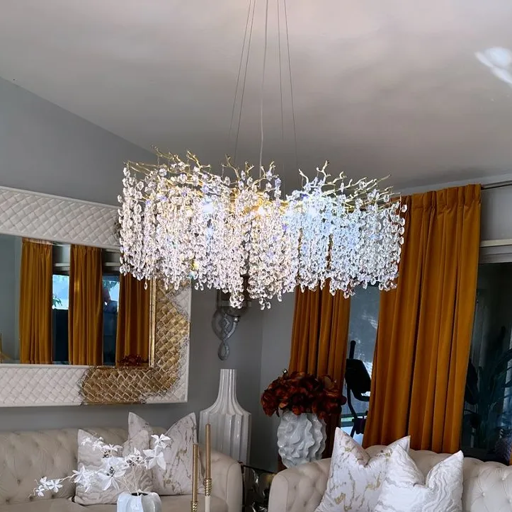 Modern Round/Rectangular Floral Crystal Chandelier for Low-ceiling