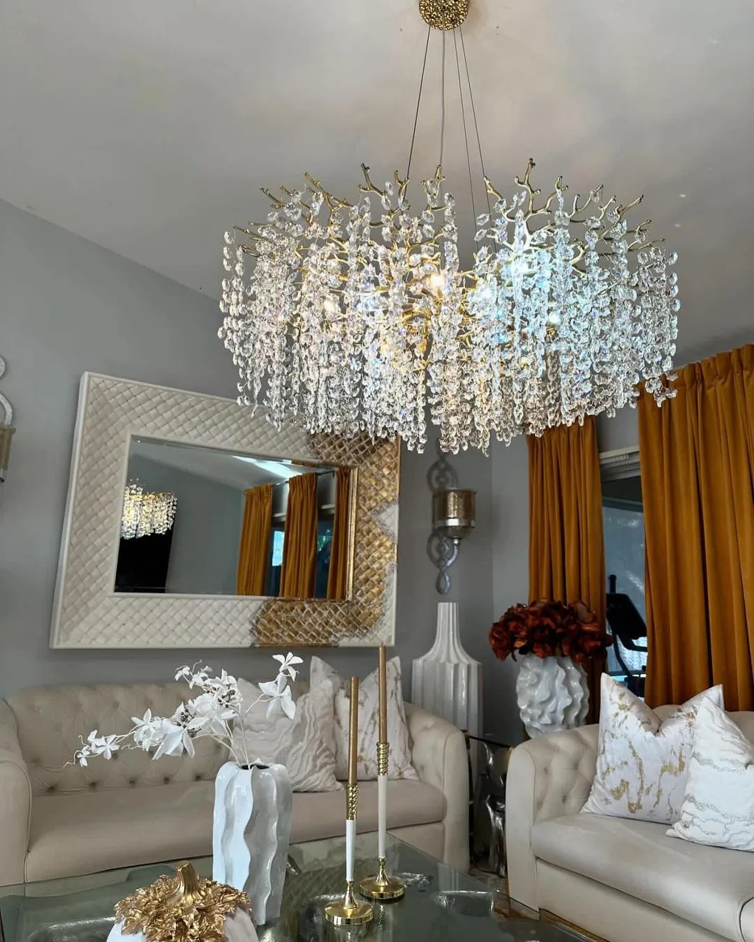 Modern Round/Rectangular Floral Crystal Chandelier for Low-ceiling