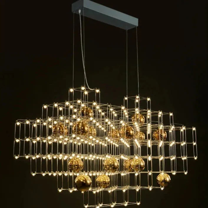 Modern Stainless Steel Three-dimensional Cube Chandelier