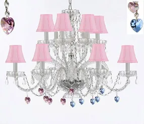 Murano Venetian Style All Empress Crystal (Tm) Chandelier Blue And Pink Crystals With Shades - A46-B85/B21/Sc/Pinkshades/385/6 6