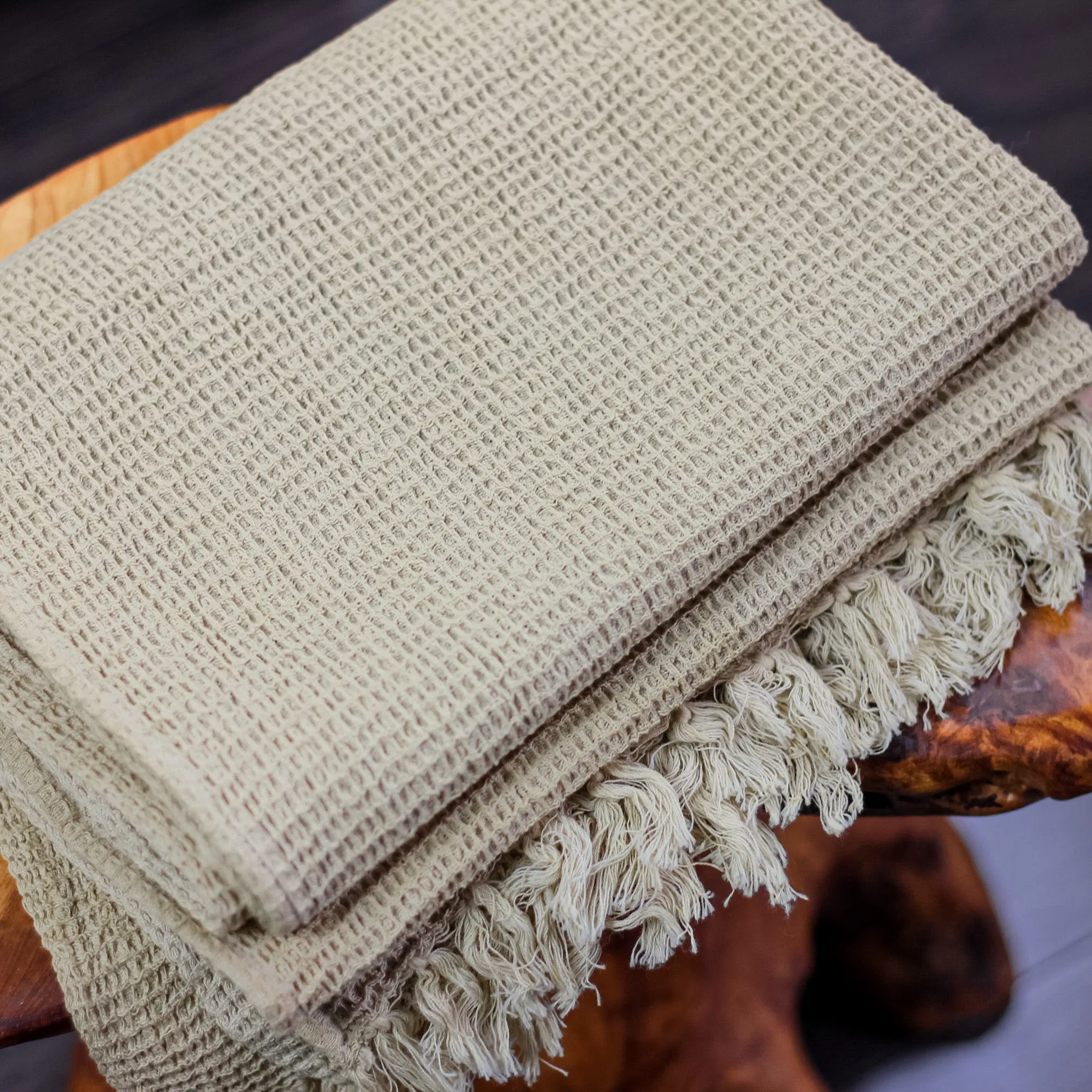 Naturally Dyed Waffle Weave Handwoven Pure Cotton Towel - Bath Room Natural Decor | Mustard, 20x58"