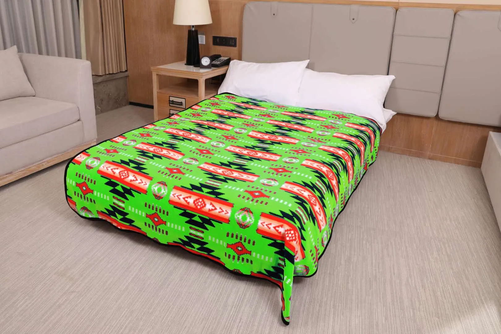 Neon Green Southwest Heavy Polar Fleece Blanket - 60x80