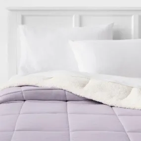 New - Room Essentials Knitted Reversible Comforter Solid Brushing, Purple, Full/Queen