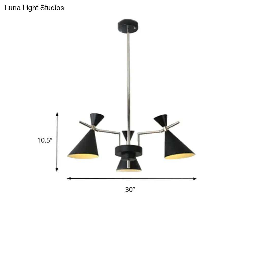 Nordic Bi-conical Pendant Chandelier - 3/6 Lights - Black/White/Pink - Dining Room Lighting Fixture