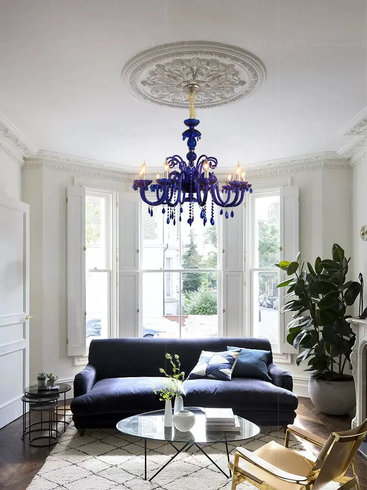 Nordic Klein Blue Candle Crystal Chandelier for Living Room/Bedroom