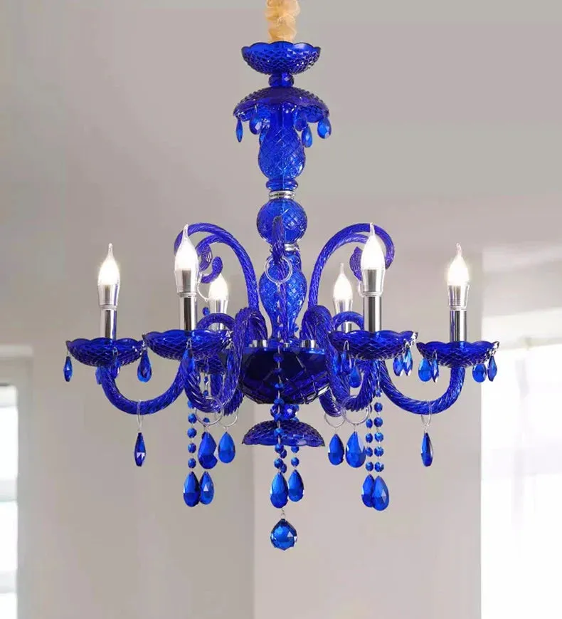 Nordic Klein Blue Candle Crystal Chandelier for Living Room/Bedroom