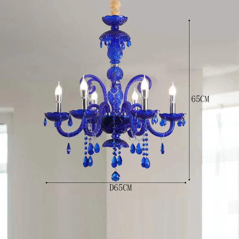 Nordic Klein Blue Candle Crystal Chandelier for Living Room/Bedroom