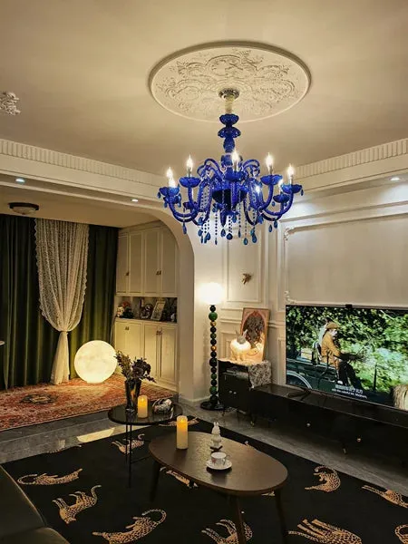 Nordic Klein Blue Candle Crystal Chandelier for Living Room/Bedroom