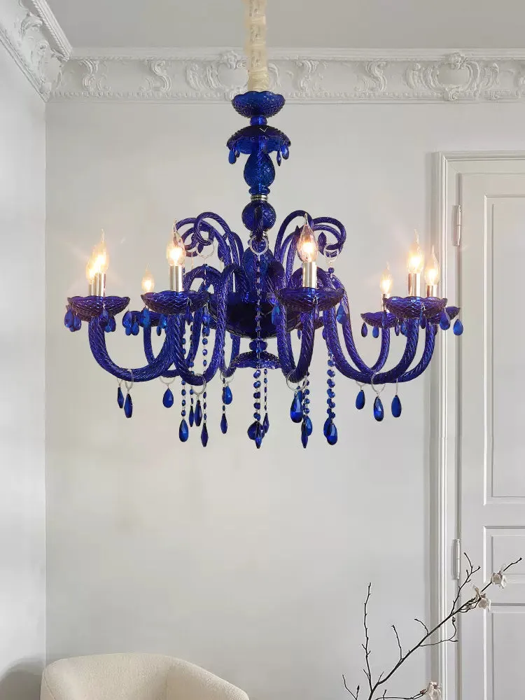 Nordic Klein Blue Candle Crystal Chandelier for Living Room/Bedroom