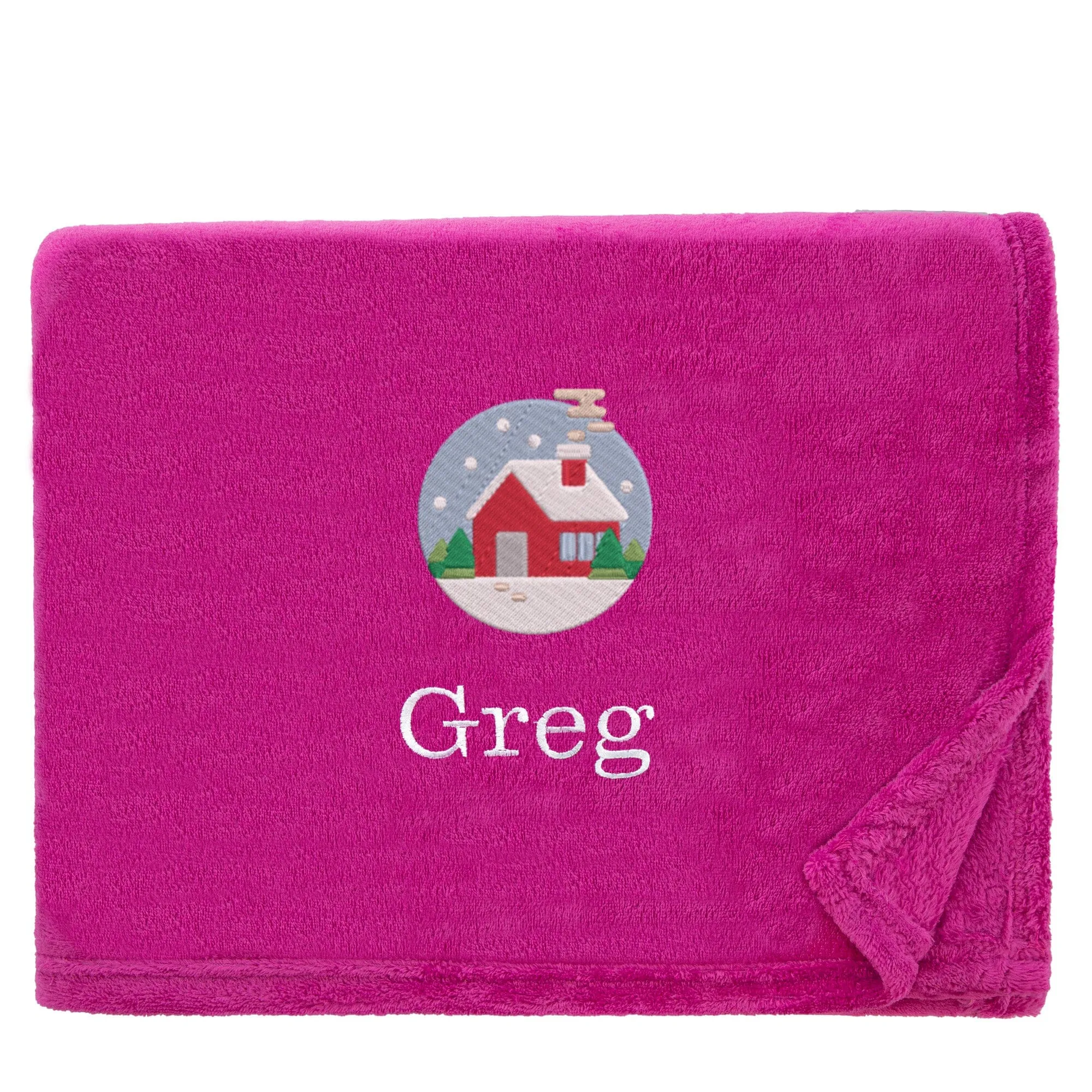 Personalised Cosy Christmas Blanket With Embroidered Festive Cottage Design