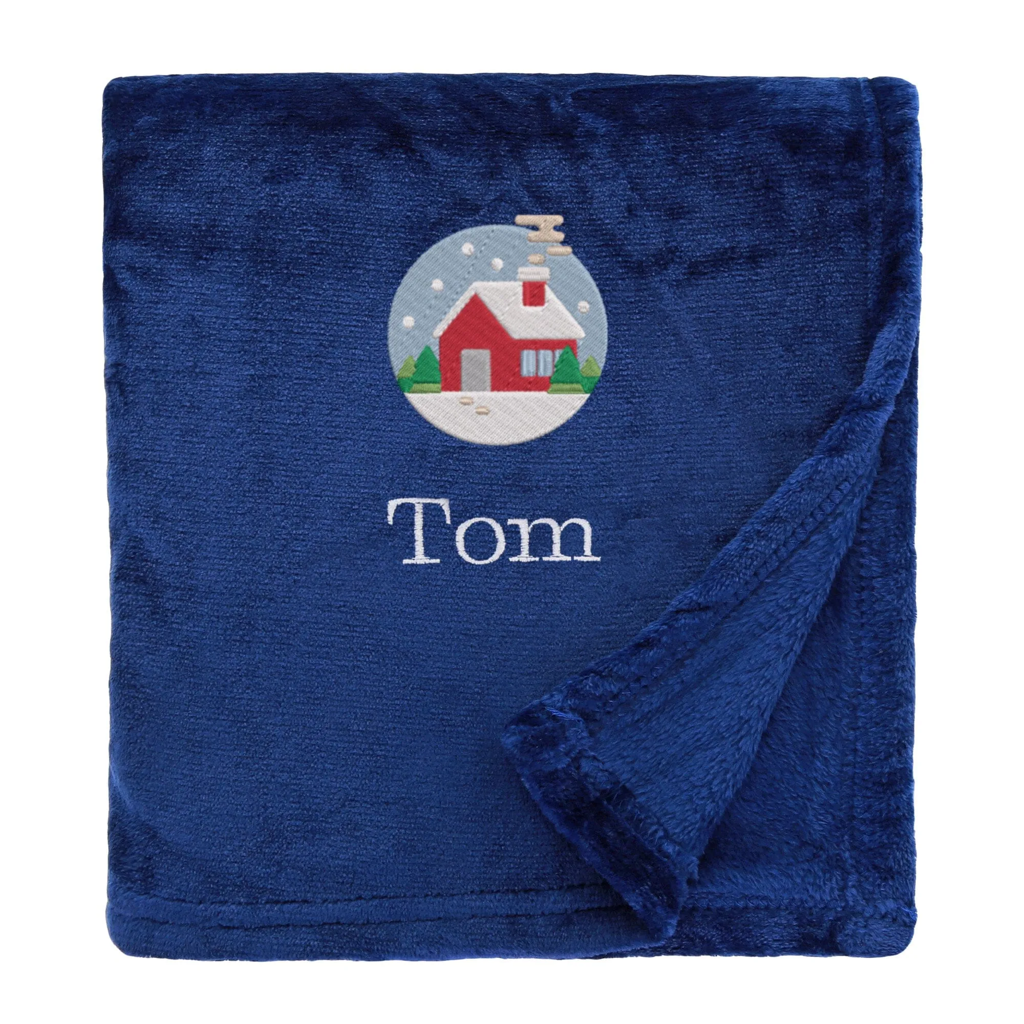 Personalised Cosy Christmas Blanket With Embroidered Festive Cottage Design