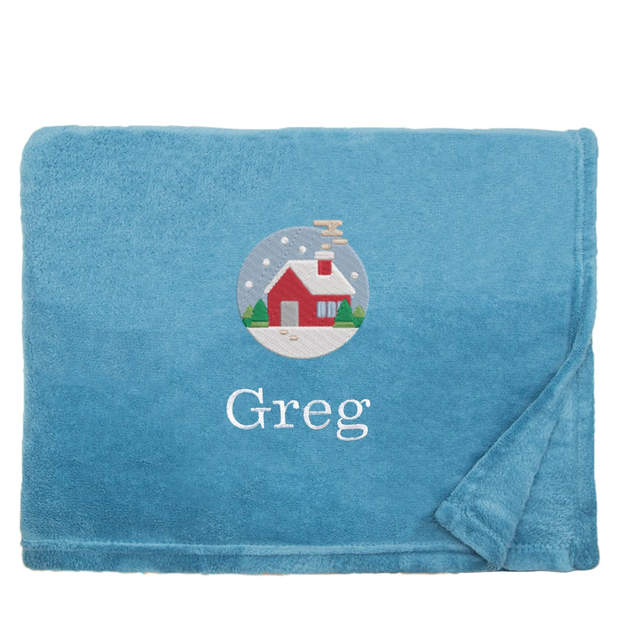 Personalised Cosy Christmas Blanket With Embroidered Festive Cottage Design