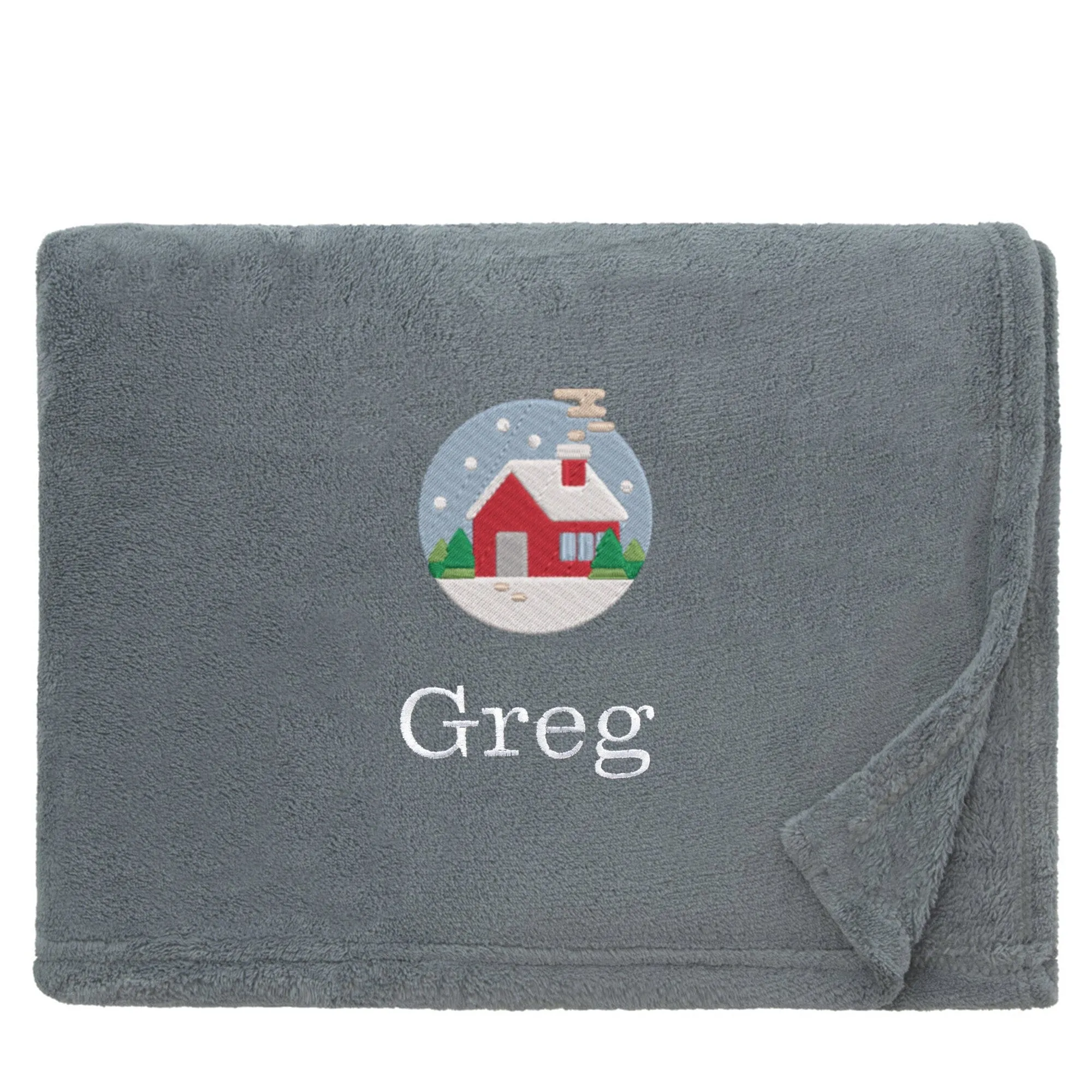 Personalised Cosy Christmas Blanket With Embroidered Festive Cottage Design