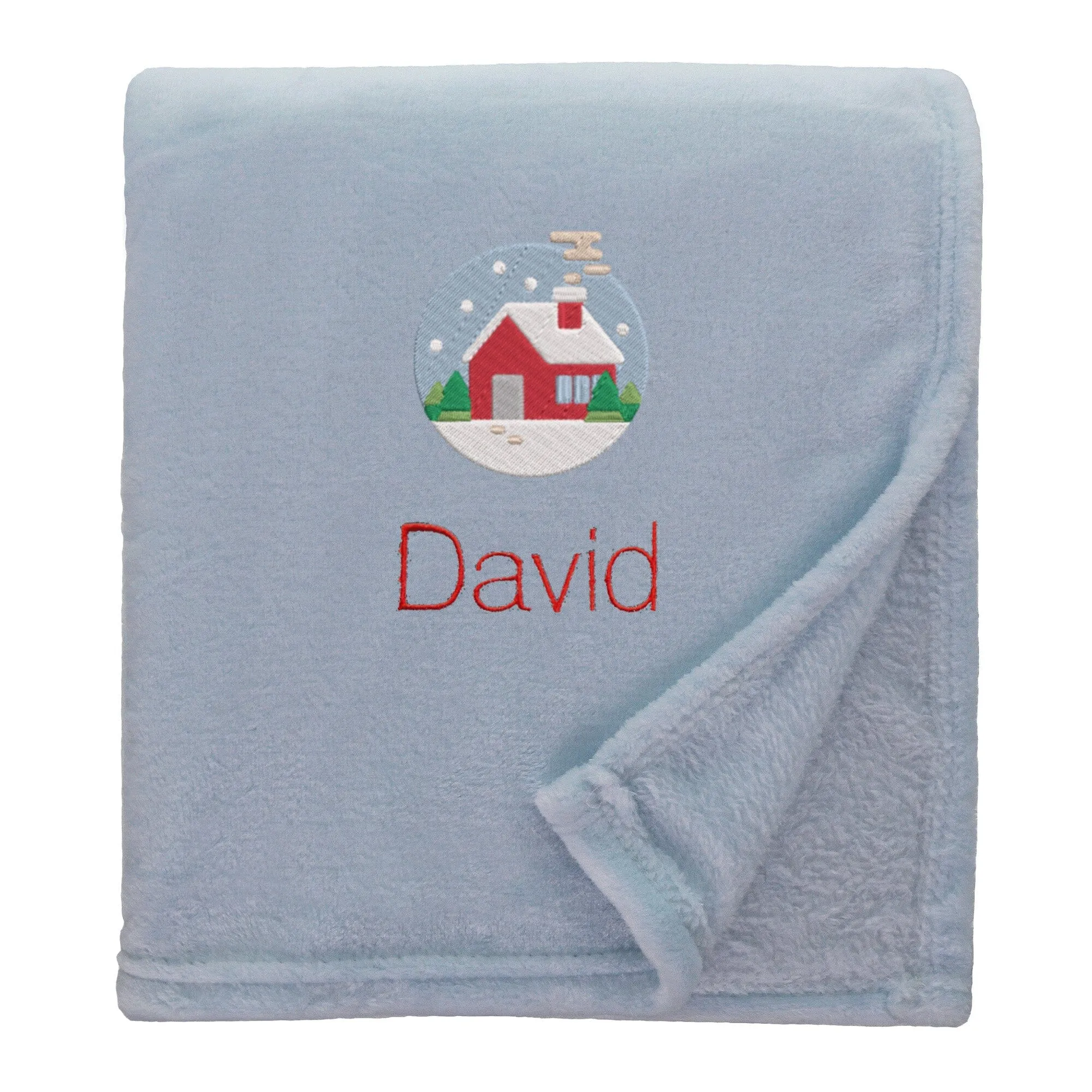 Personalised Cosy Christmas Blanket With Embroidered Festive Cottage Design