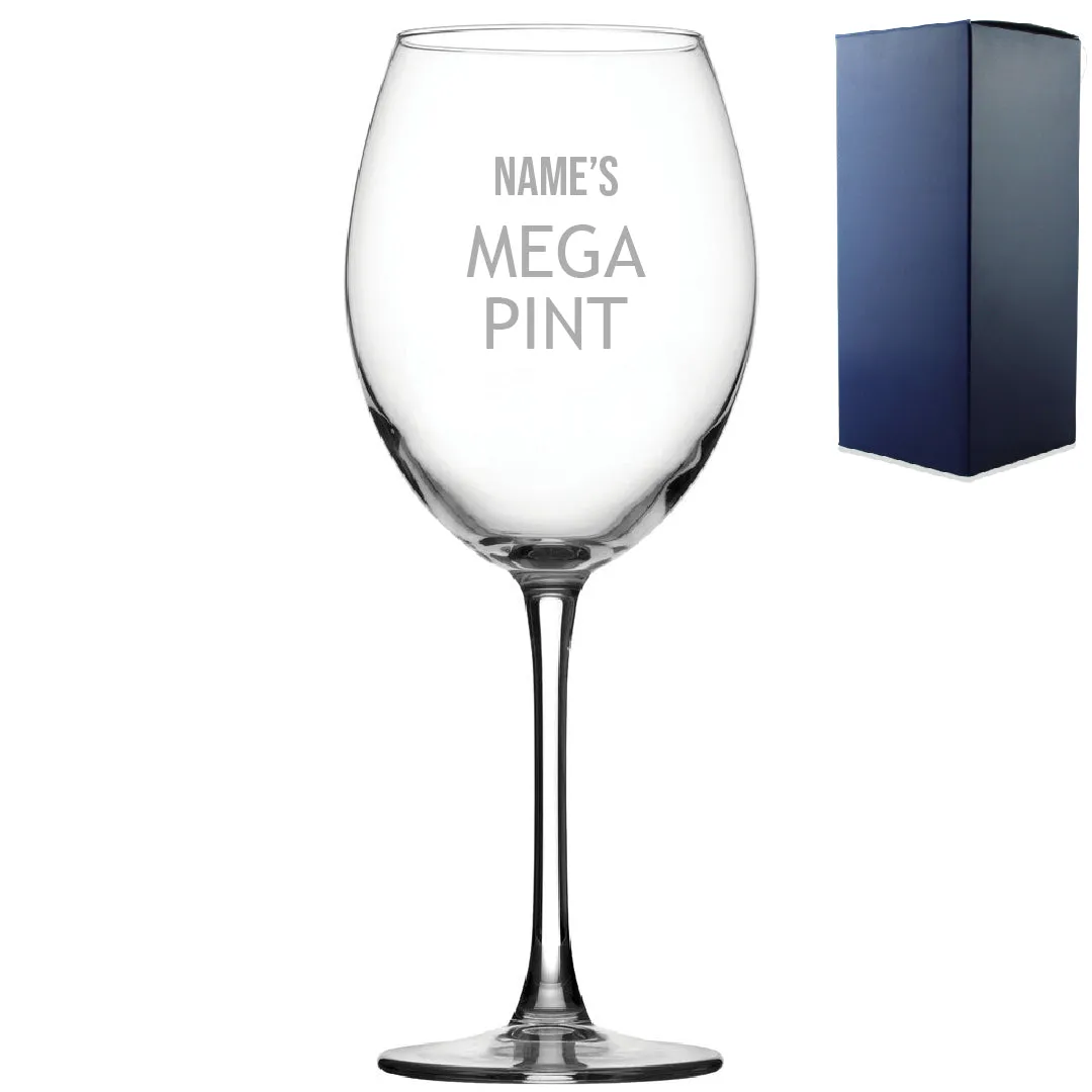 Personalised Engraved Mega Pint Wine Glass, Novelty Gift Modern Design