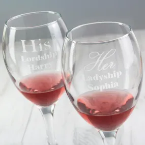 Personalised His & Her Wine Glass Set