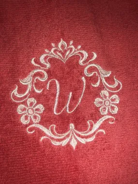 Personalized Damask Wreath Initial Bathroom Towel Set, Wedding Gift