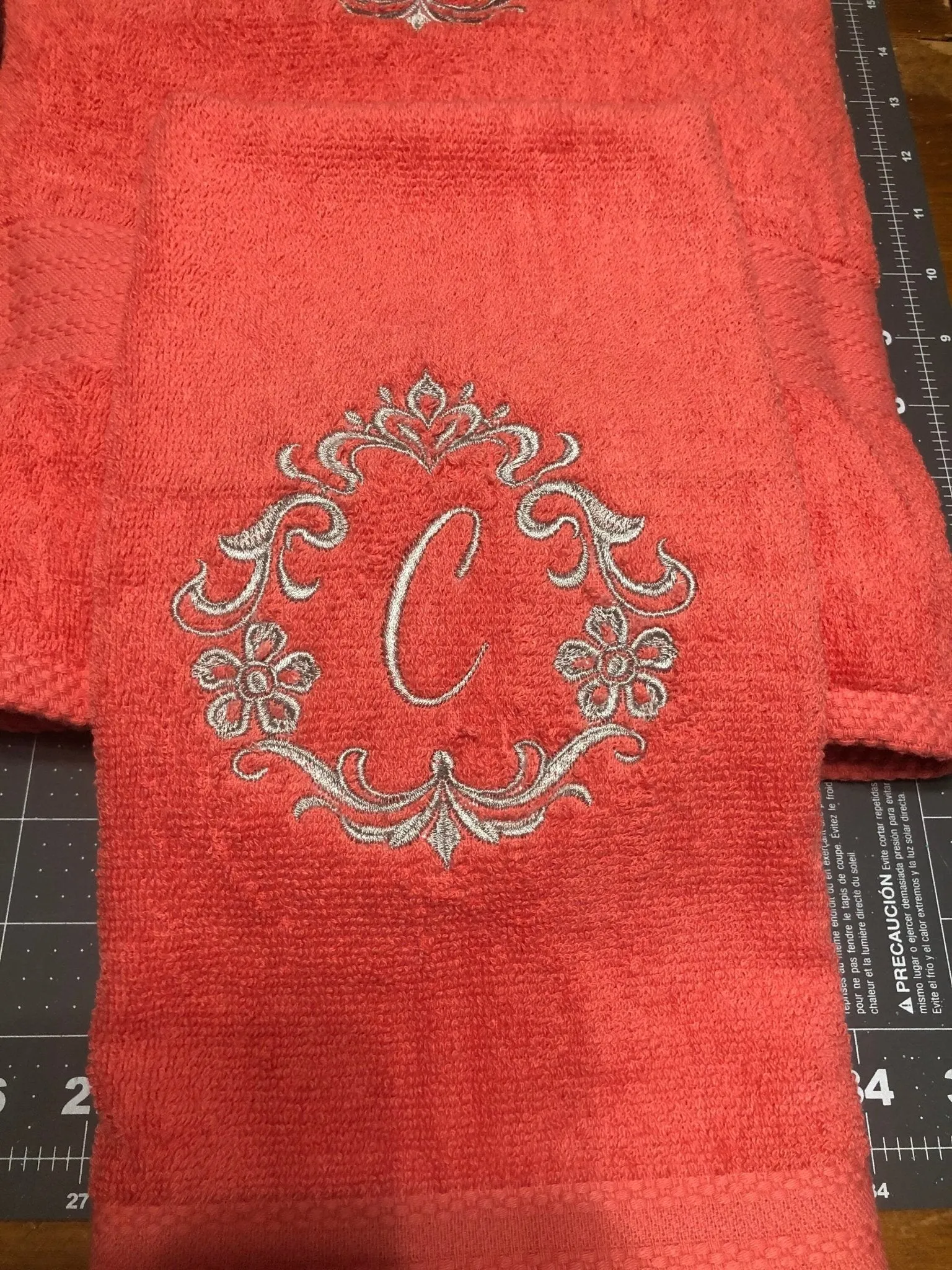 Personalized Damask Wreath Initial Bathroom Towel Set, Wedding Gift