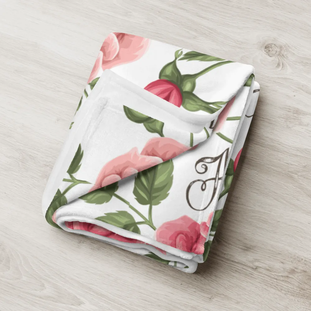 Personalized Letter Romantic Rose Throw Blanket