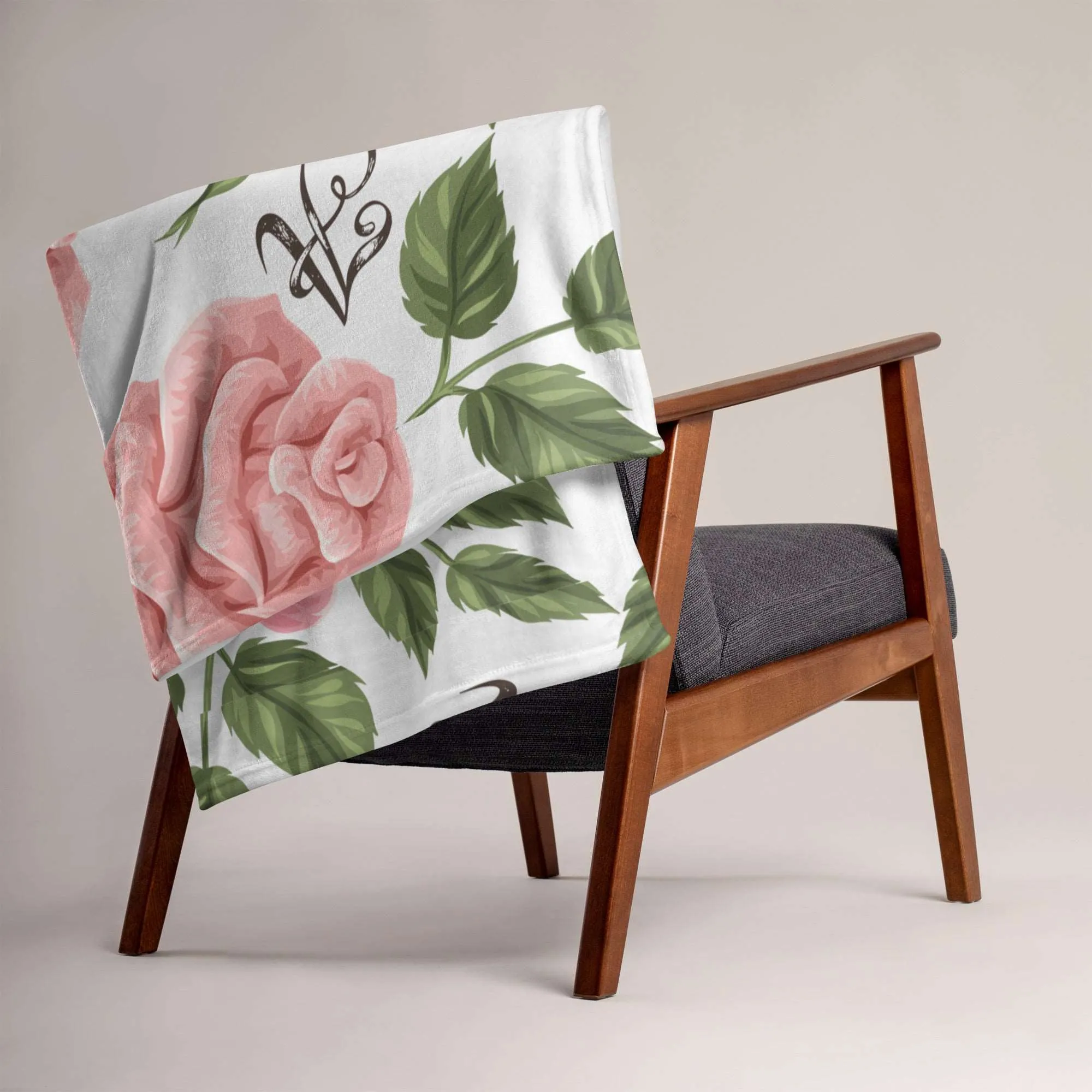 Personalized Letter Romantic Rose Throw Blanket