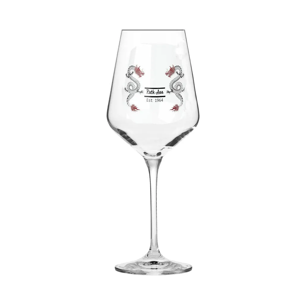 Personalized Name Dragon Stem Wine Glass monogram birthday anniversary gift for wife mom son dad groom best friend retirement graduation