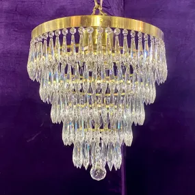 Polished Brass & Crystal Waterfall Chandelier