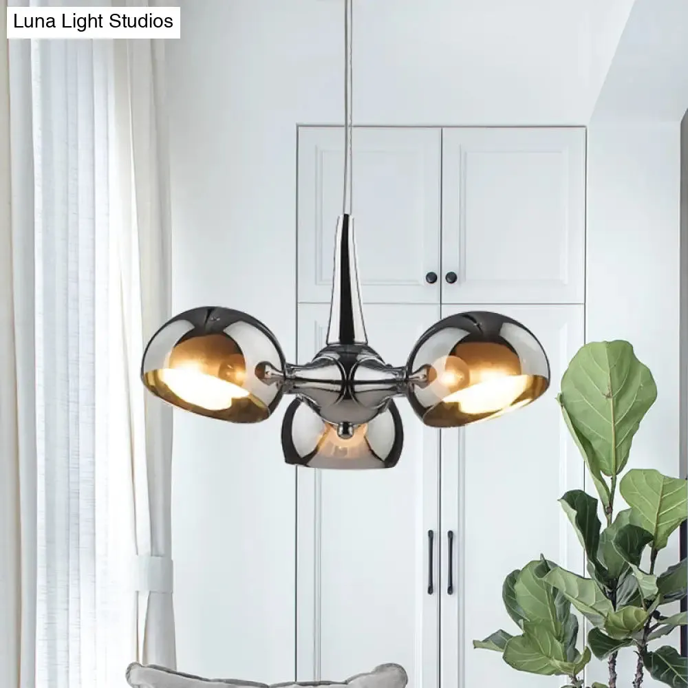 Postmodern Chrome Bowl Chandelier - 3/5 Lights Mirror Glass Pendant Ceiling Light for Dining Room