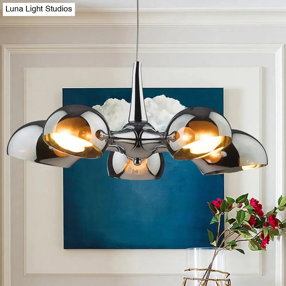 Postmodern Chrome Bowl Chandelier - 3/5 Lights Mirror Glass Pendant Ceiling Light for Dining Room