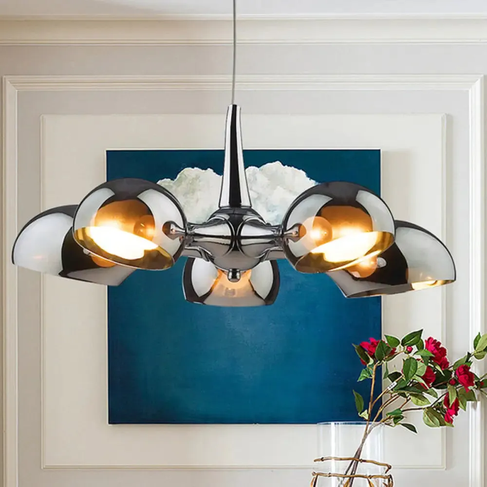 Postmodern Chrome Bowl Chandelier - 3/5 Lights Mirror Glass Pendant Ceiling Light for Dining Room