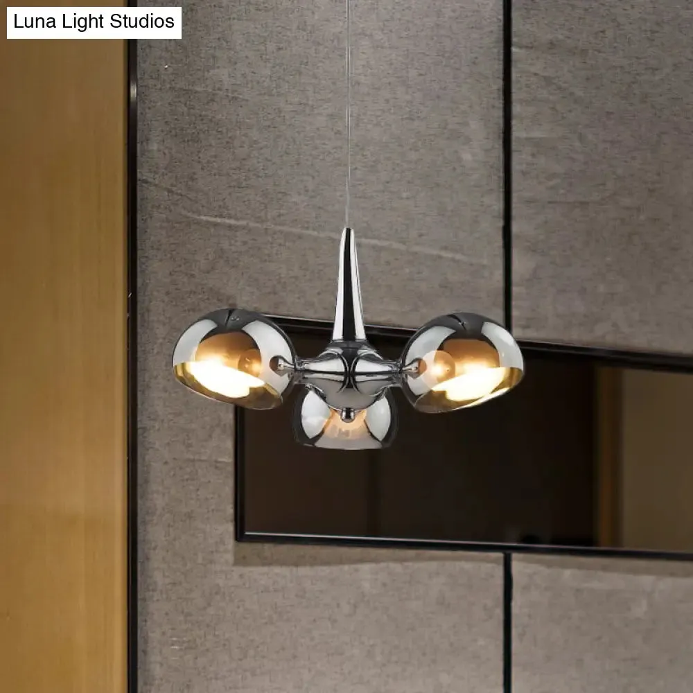 Postmodern Chrome Bowl Chandelier - 3/5 Lights Mirror Glass Pendant Ceiling Light for Dining Room